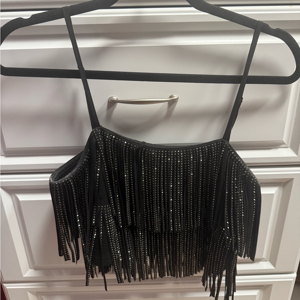 Black Fringe Crop Top